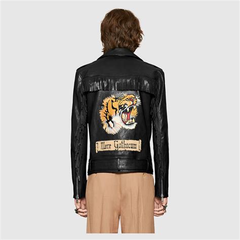 gucci leather jacket mens price|Gucci tiger leather jacket.